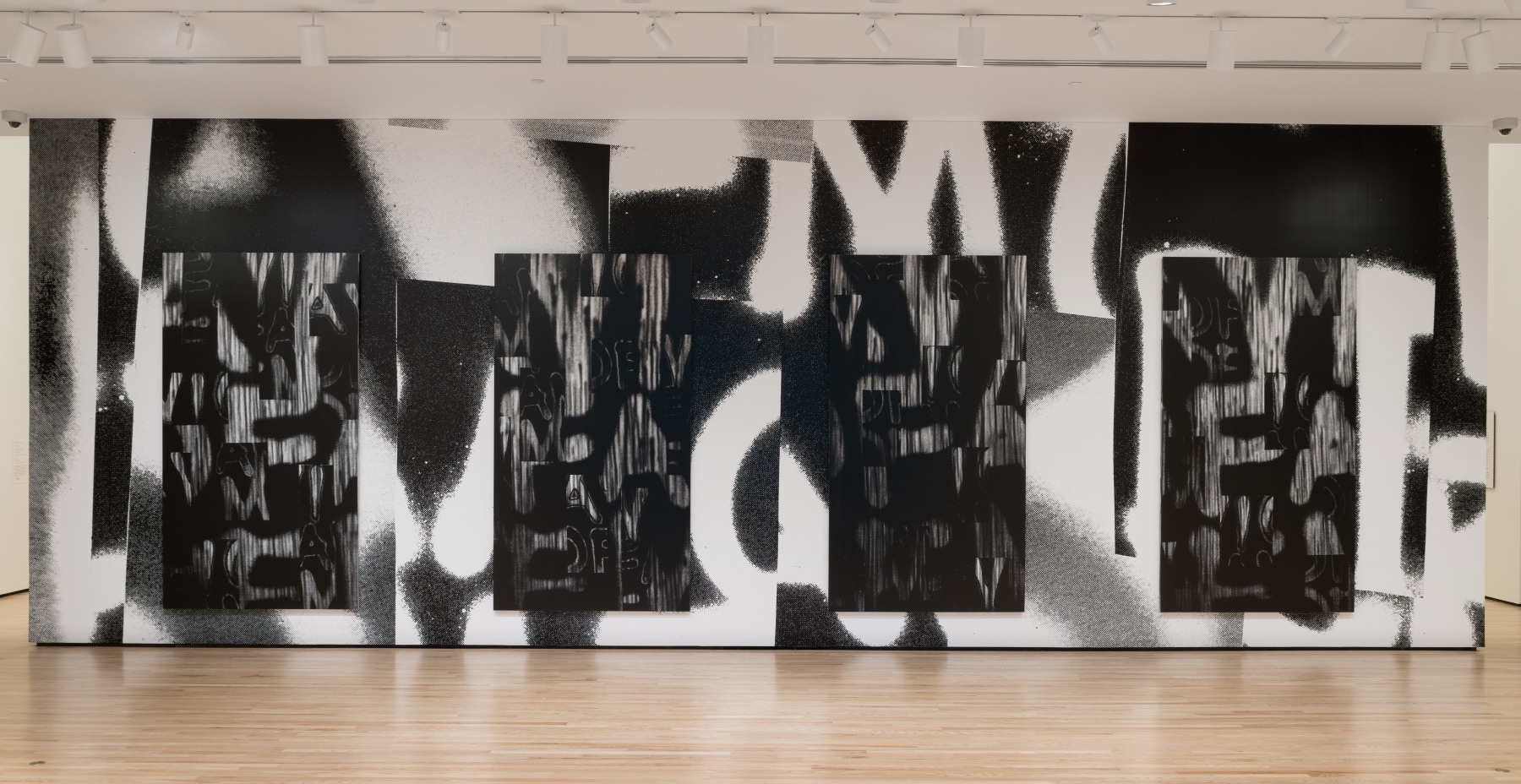 Installation view of paintings by Adam Pendleton