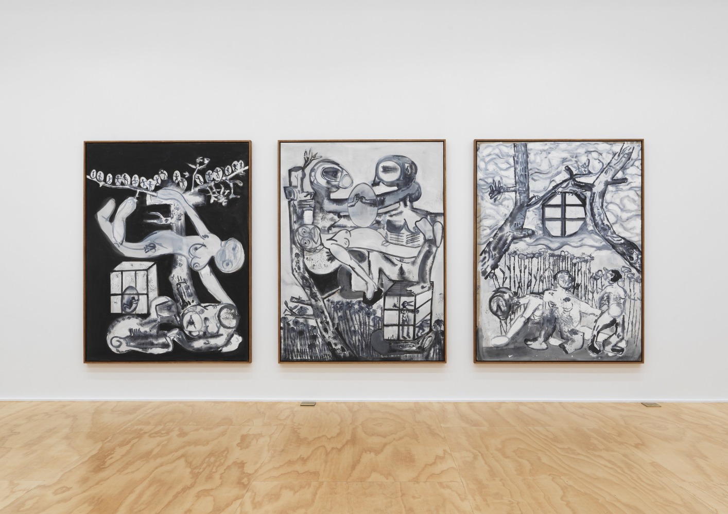 Exhibition View, Tobias Pils, 3 paintings 2 drawings 1 triptych, Eva Presenhuber, NY install 8