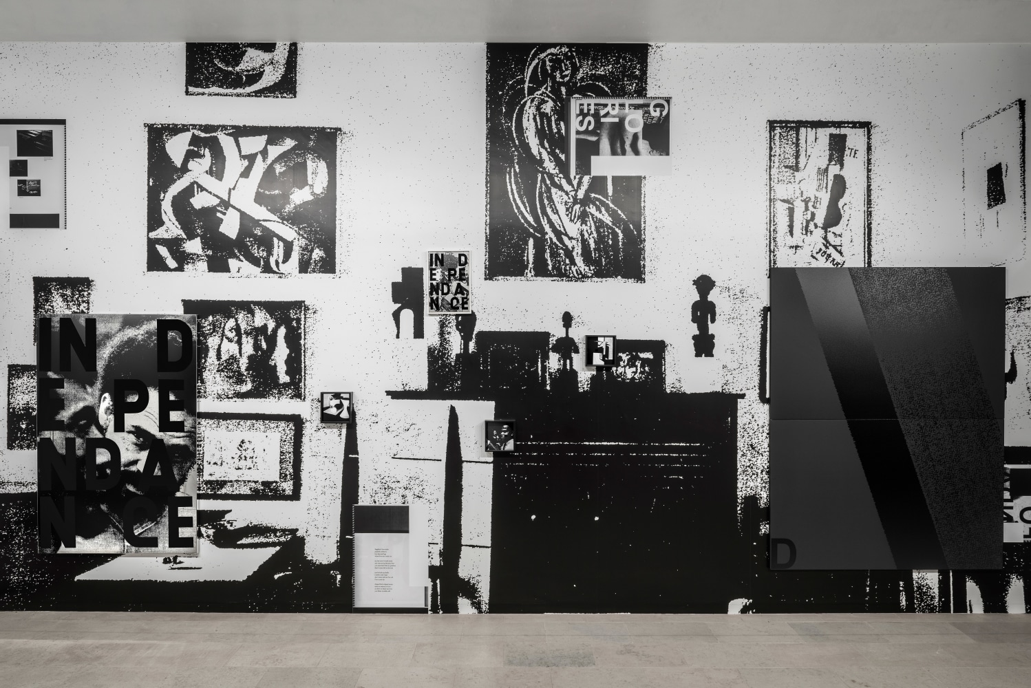 Installation view of paintings by Adam Pendleton