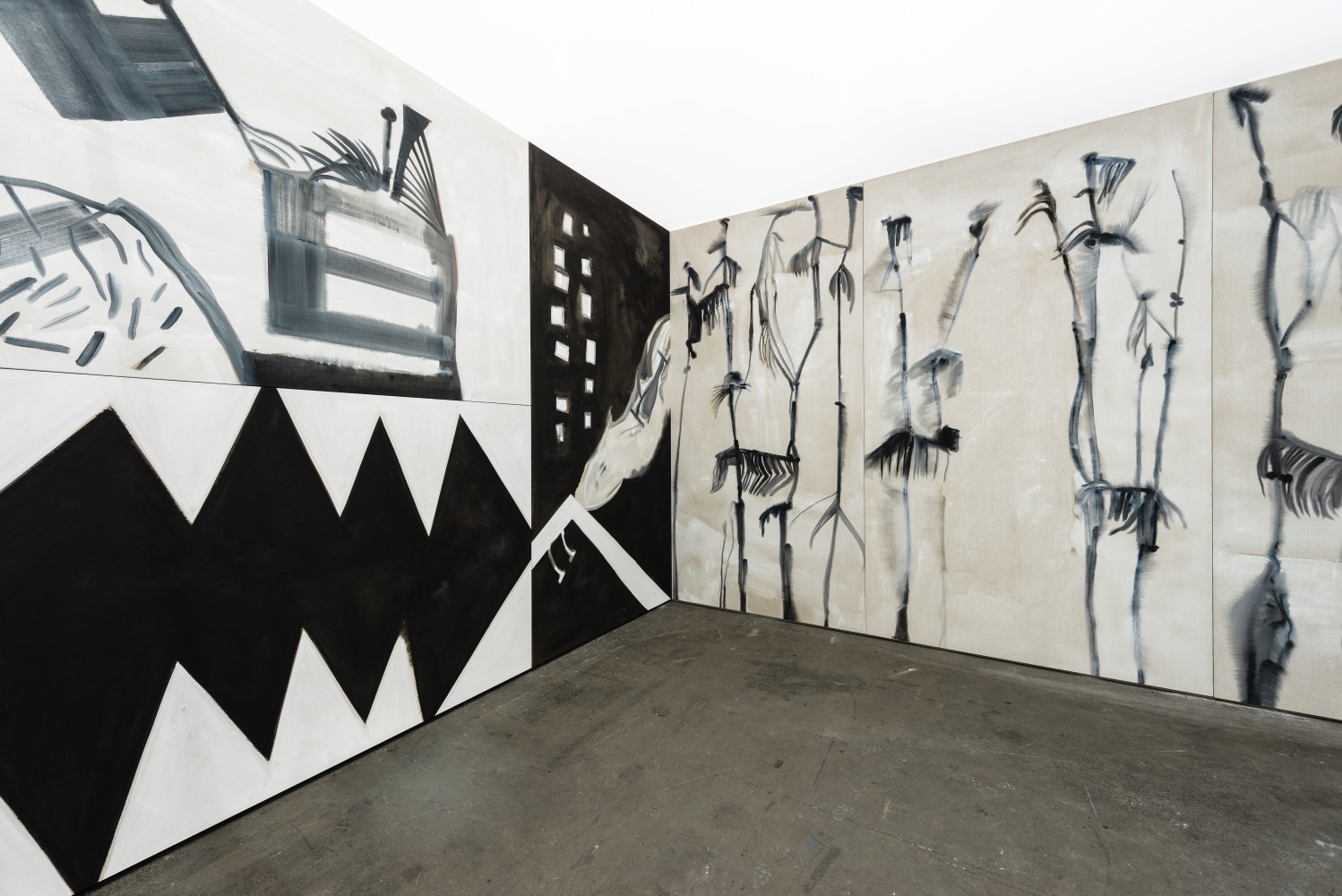 Installation view of paintings by Tobias Pils