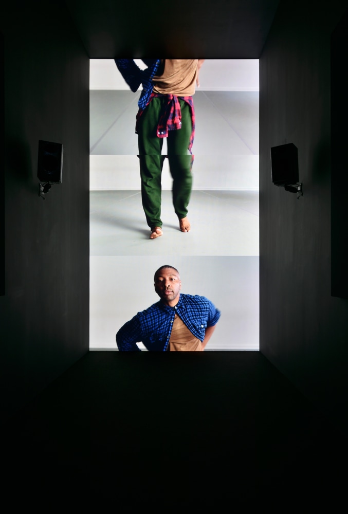 Installation view of video work by Adam Pendleton