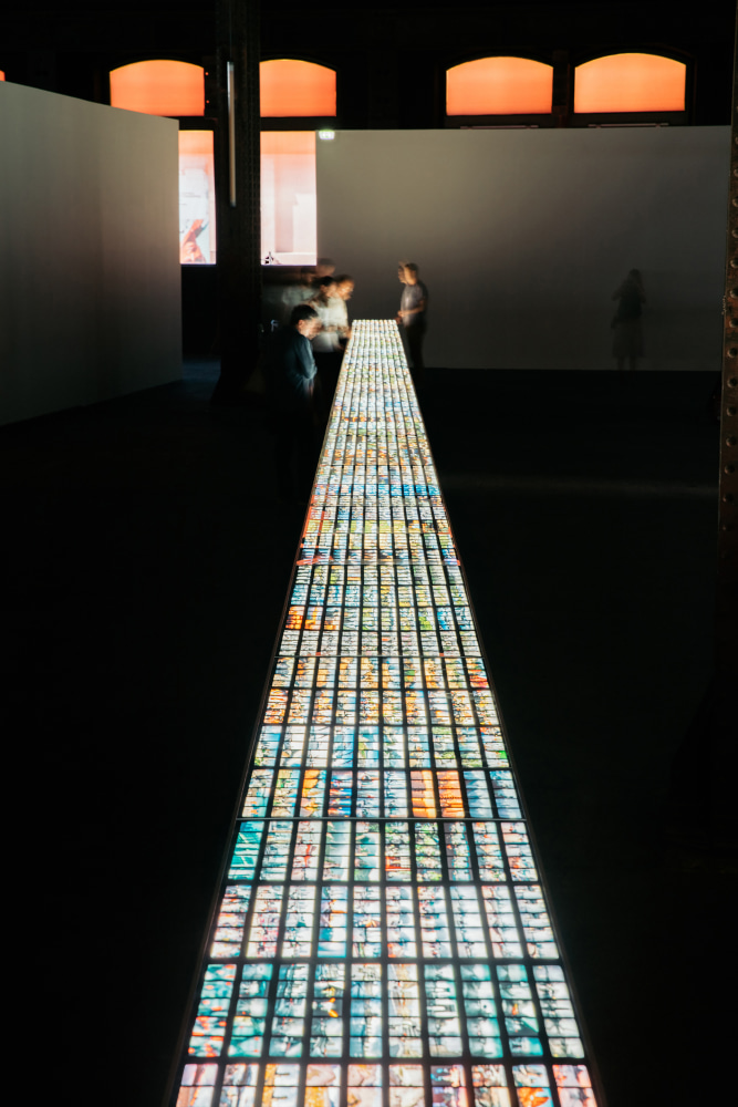 Installation view of images by Peter Fischli David Weiss