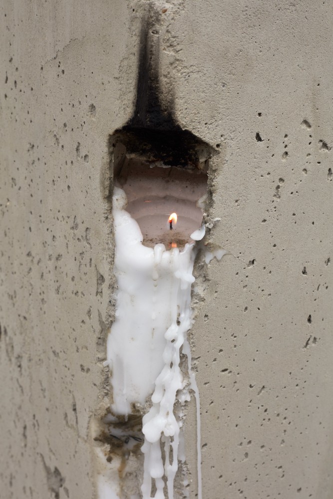 Indoor view of sculpture by Oscar Tuazon &amp; Ariana Reines