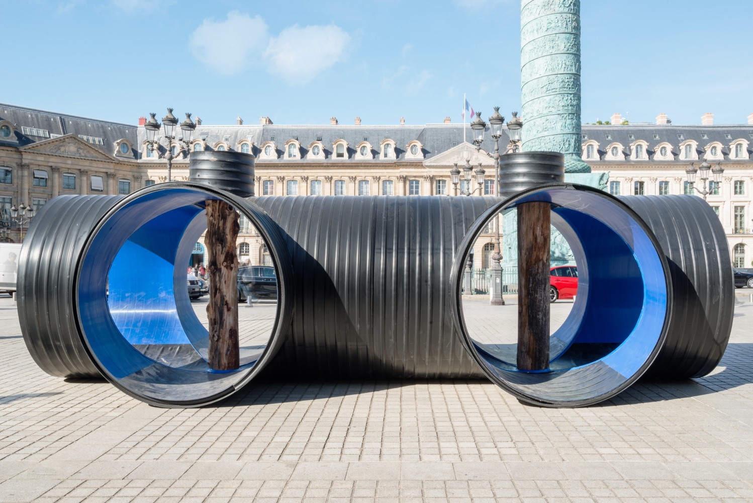 Outdoor view of sculpture by Oscar Tuazon