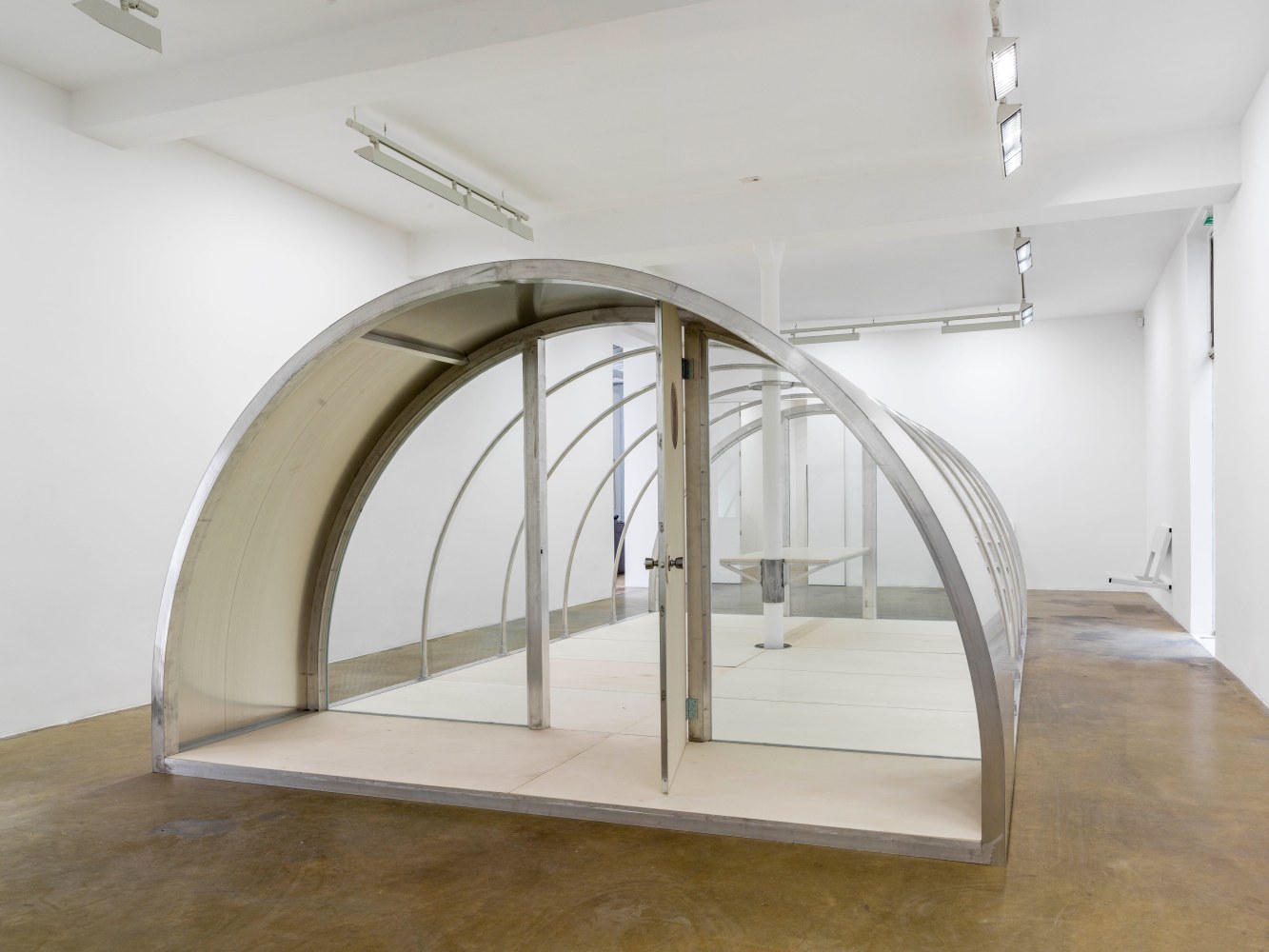 Indoor view of sculpture by Oscar Tuazon