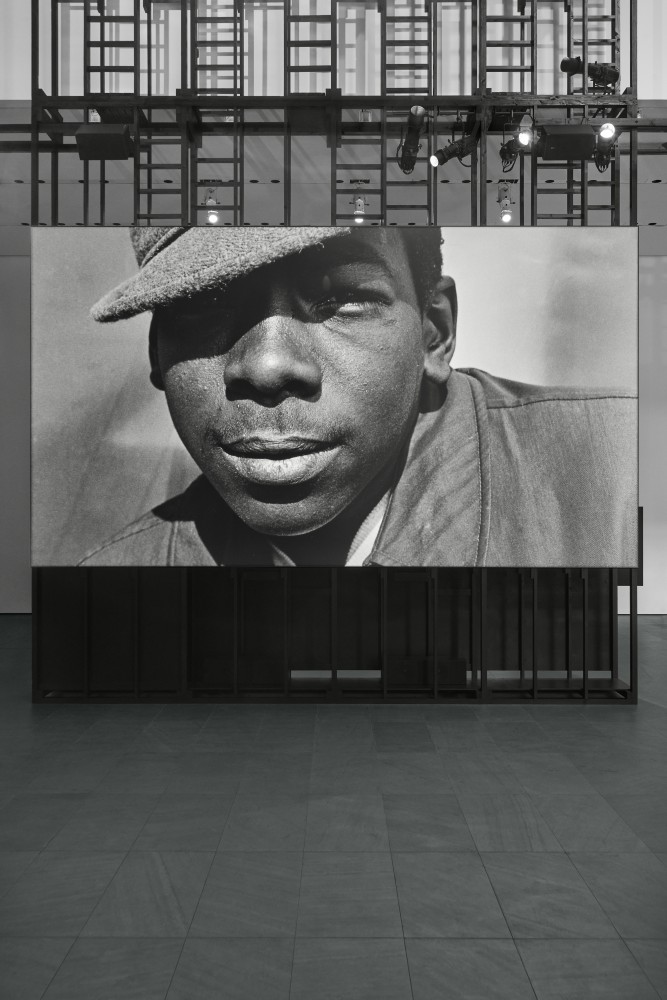 Installation view of paintings by Adam Pendleton