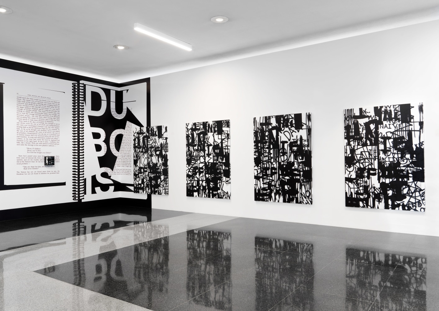 Installation view of paintings by Adam Pendleton