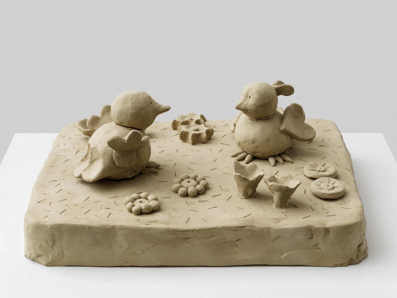 Peter Fischli David Weiss Bibeli and Bobeli in Spring II 2005 Unfired clay Approx. 10.5 x 22 x 26.5 cm / 4 1/8 x 8 5/8 x 10 3/8 in