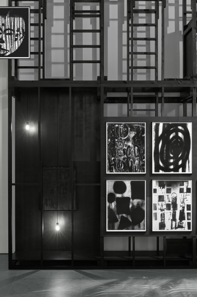 Installation view of paintings by Adam Pendleton