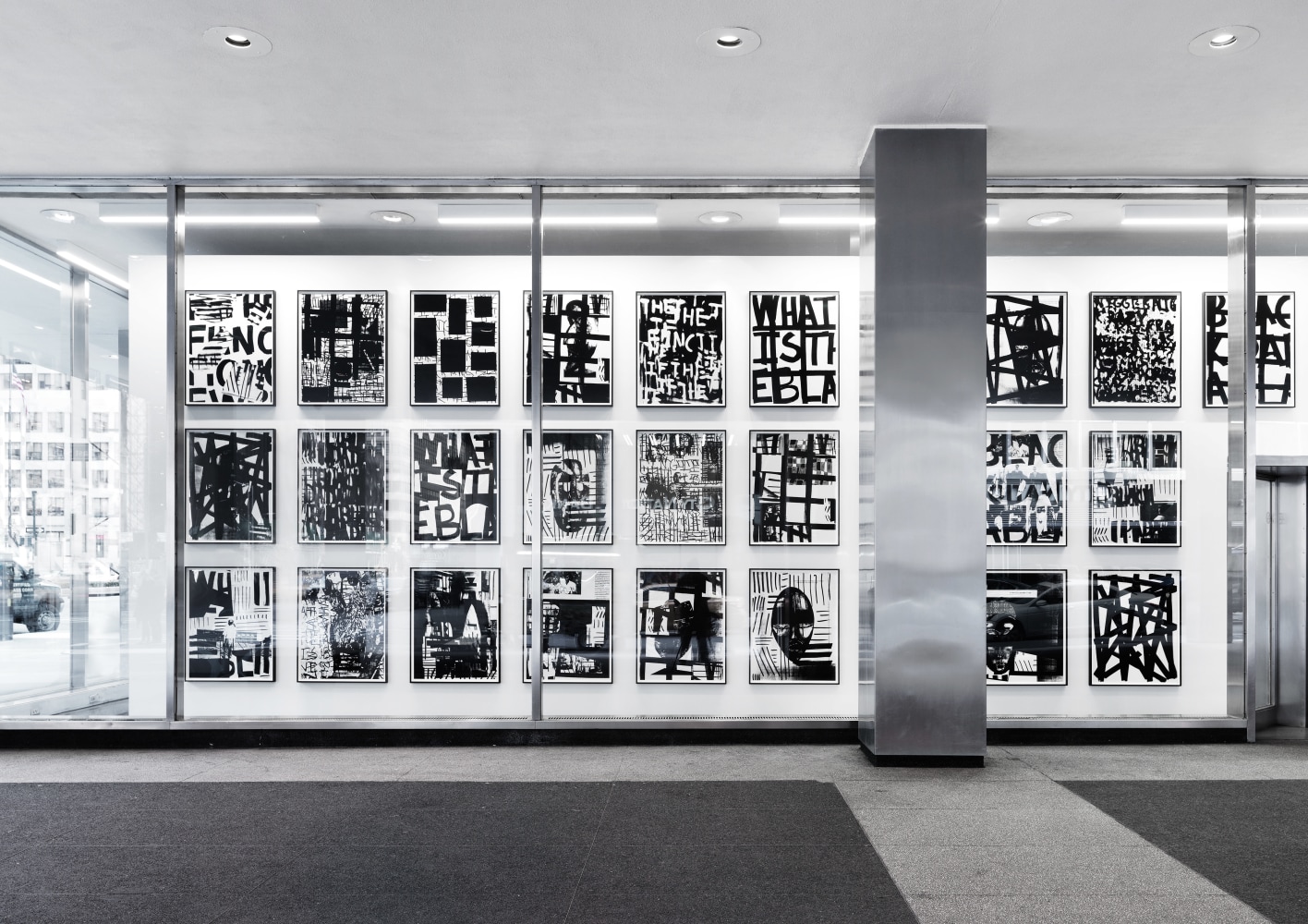 Installation view of paintings by Adam Pendleton