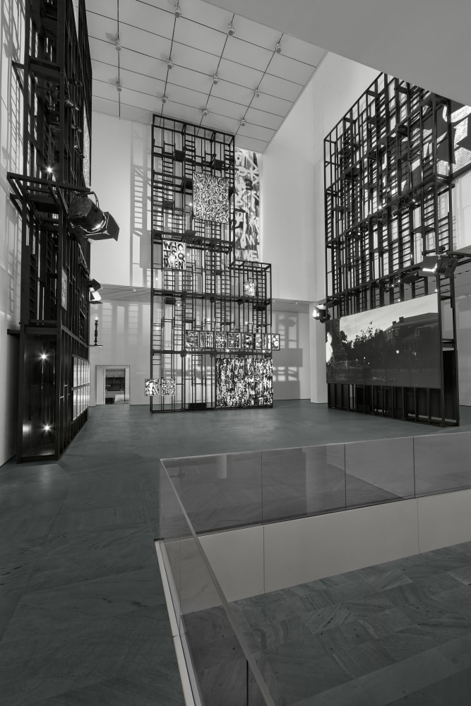 Installation view of paintings by Adam Pendleton