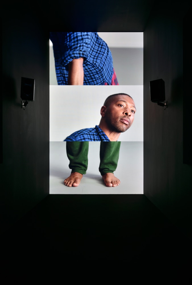 Installation view of video work by Adam Pendleton