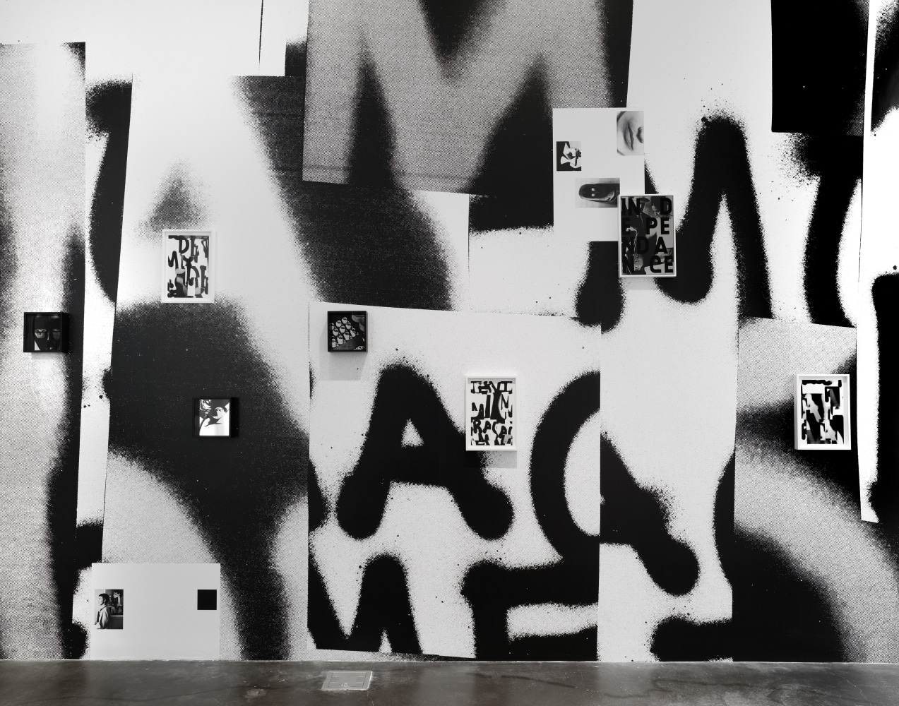 Installation view of paintings by Adam Pendleton