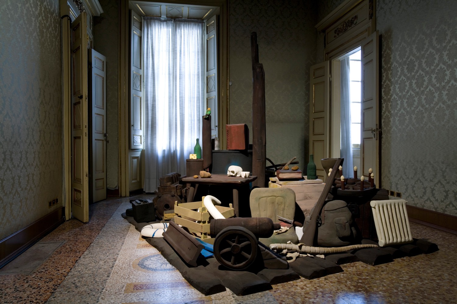 Installation view of sculptures by Peter Fischli and David Weiss