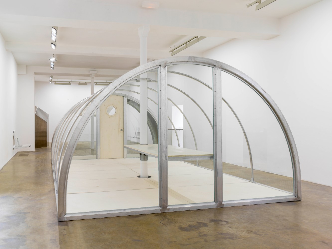 Indoor view of sculpture by Oscar Tuazon