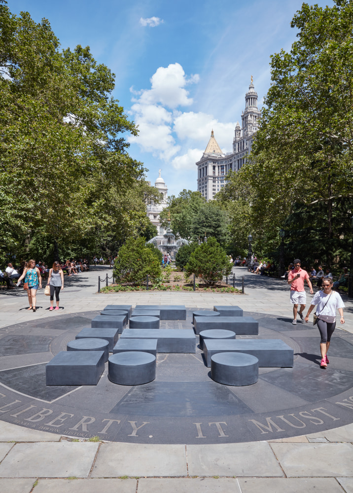 Installation view of sculpture by Adam Pendleton