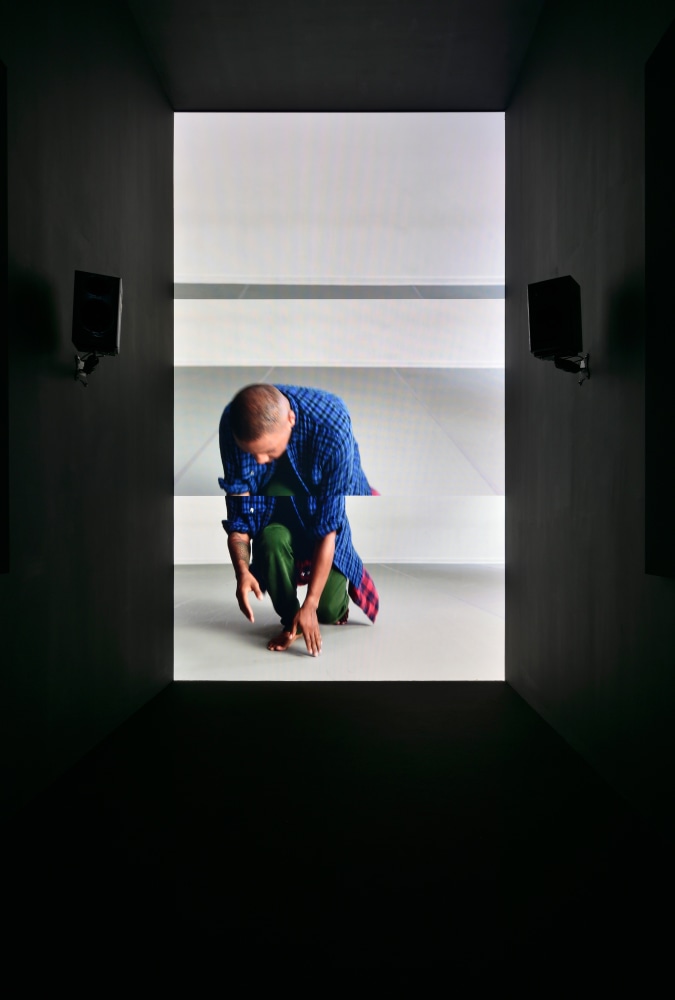 Installation view of video work by Adam Pendleton