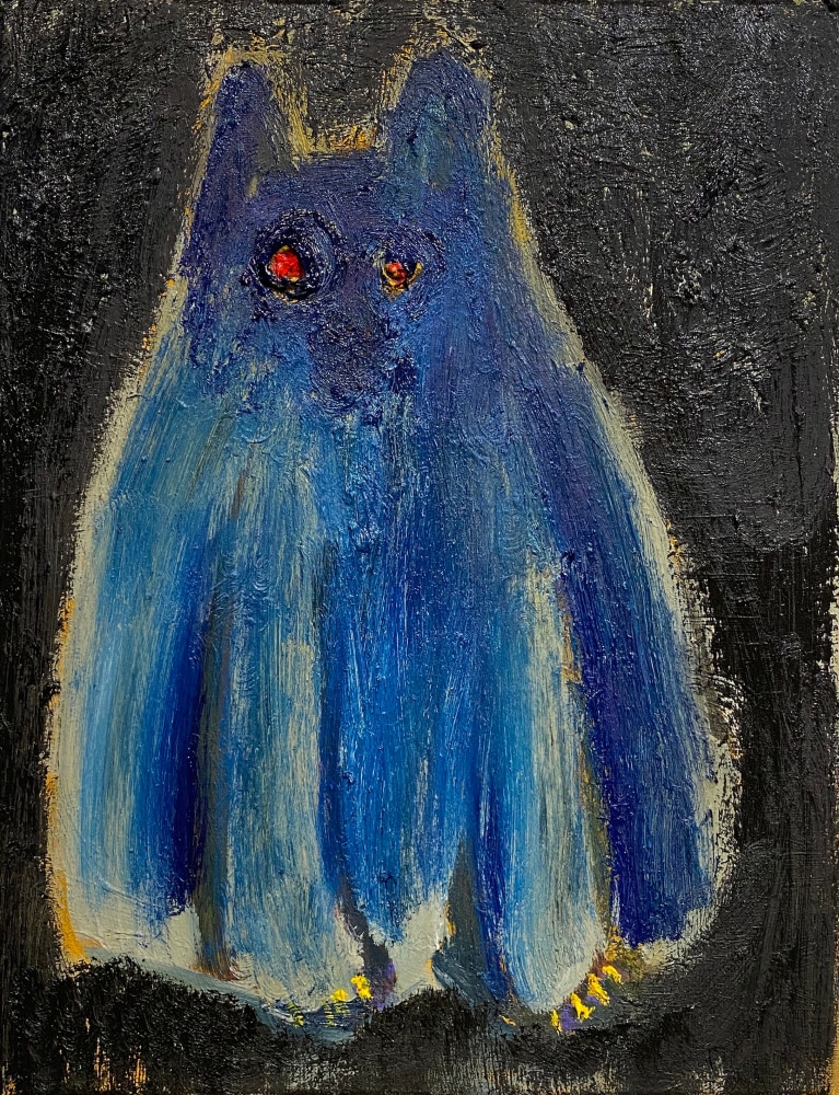 Morgan Hobbs, Scaredy Cat - Blue  18&quot; x 14&quot;  Oil On Canvas