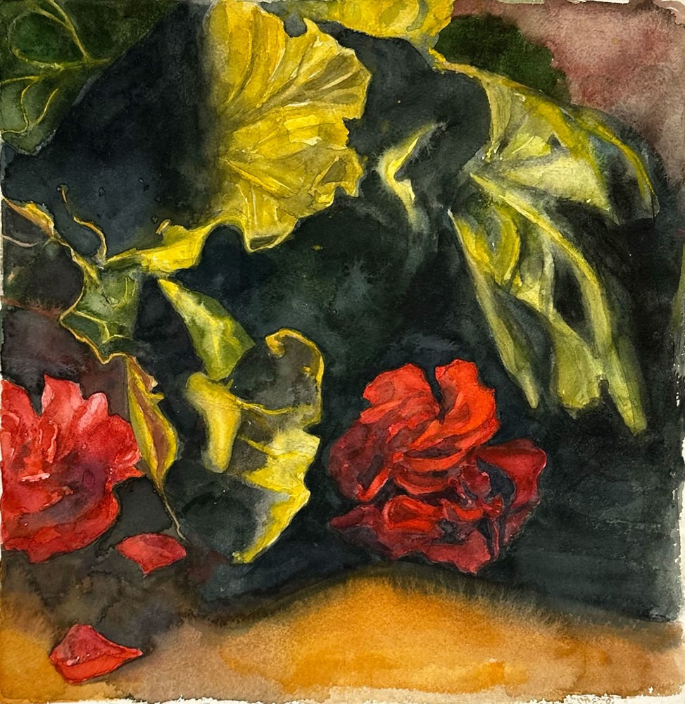 Blooms And Leaves  14.75” x 15”  Watercolor On D’Arches Paper