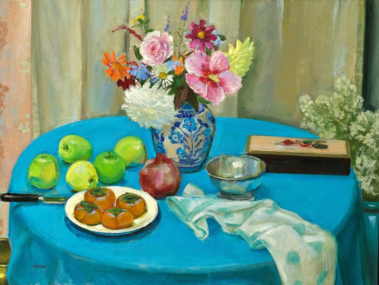 Blue Tablecloth  24&quot; x 32&quot;  Oil On Panel