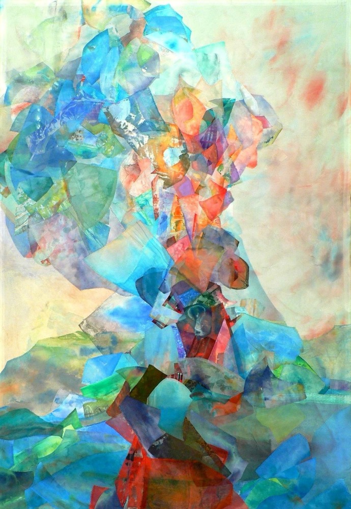 Undertow  69&quot; x 48&quot;  Acrylic And Thread On Silk