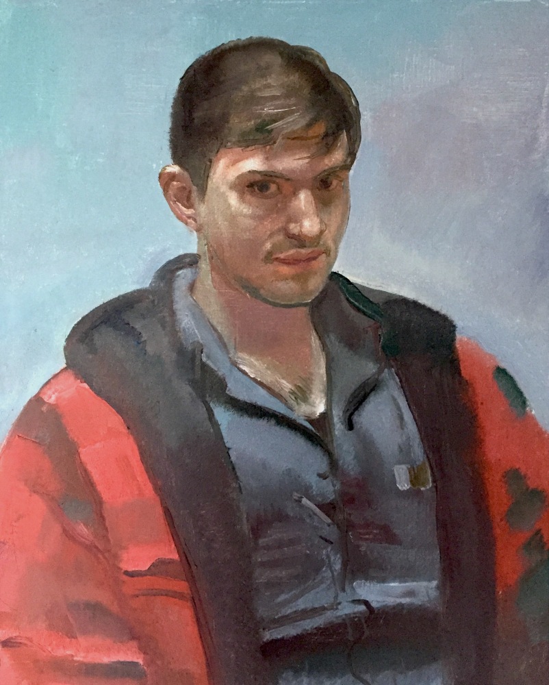 Portrait Of Dave In Red  30&quot; x 24&quot;  Oil On Linen
