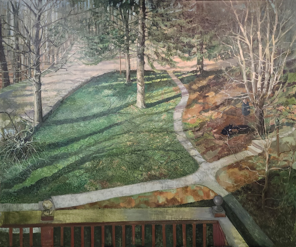 James Stewart, Off The Balcony (Front Yard)  74&quot; x 88&quot;  Oil On Canvas