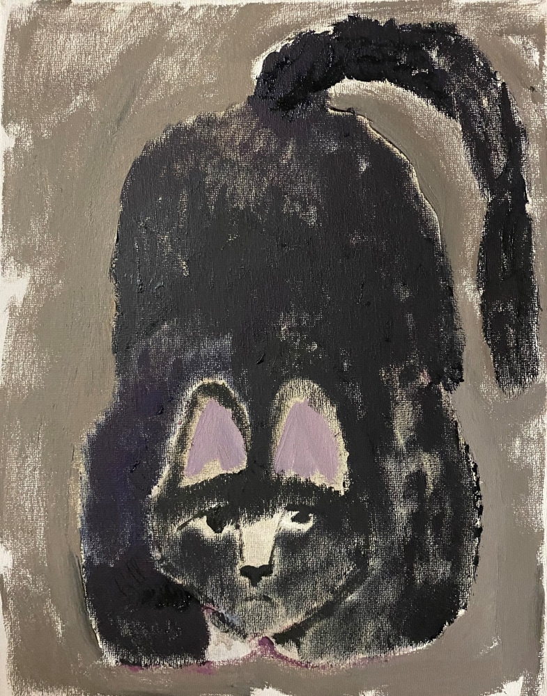 Morgan Hobbs, Scaredy Cat - Gray and Black  10&quot; x 8&quot;  Oil On Canvas