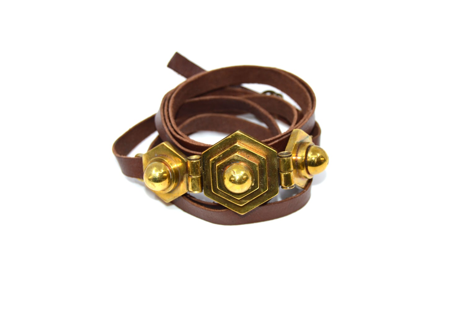 Amanda Kaiserman, Multi Talis Wrap Bracelet  one size  Brass With Leather Handmade Hinges