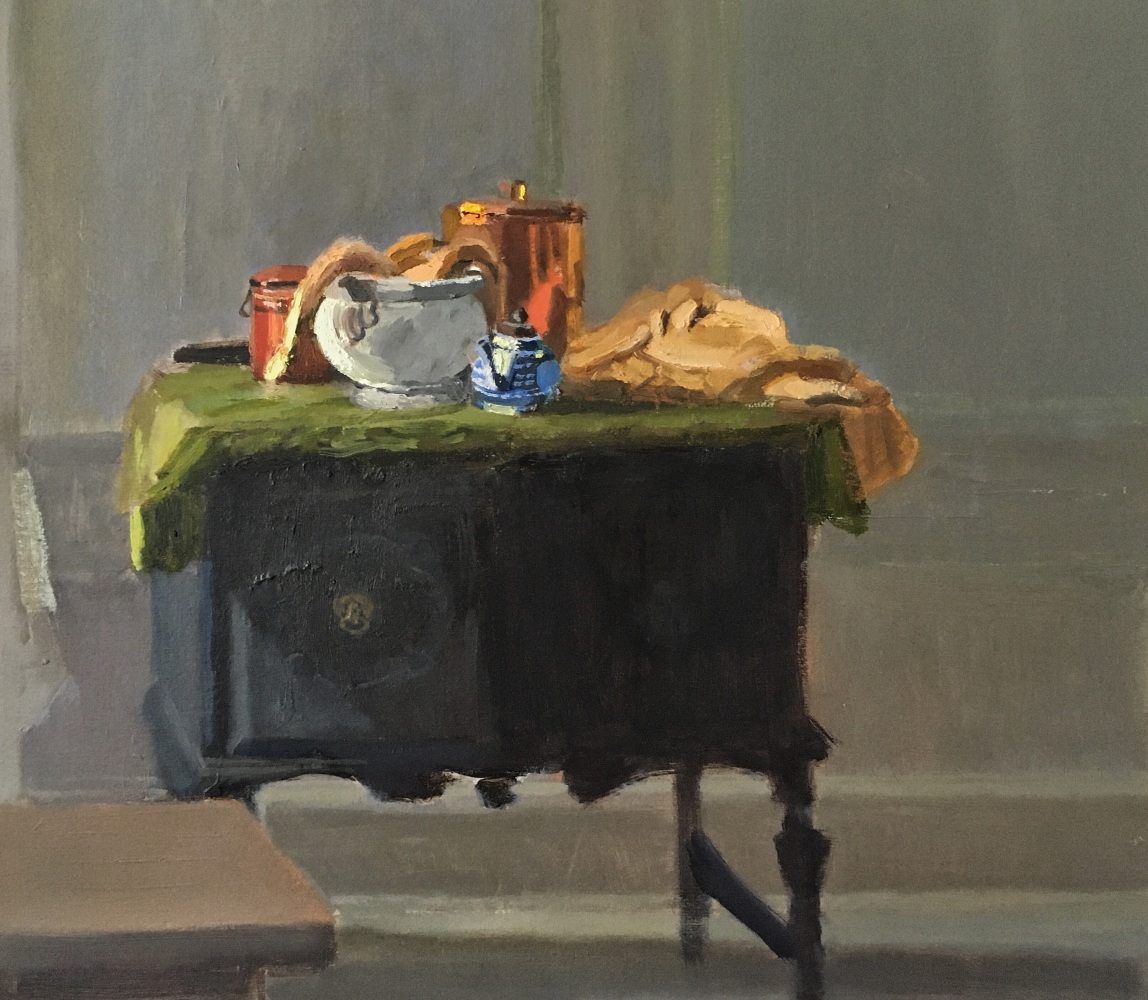 Interior With Copper Cookie Jar  12&quot; x 13.5&quot;  Oil On Panel