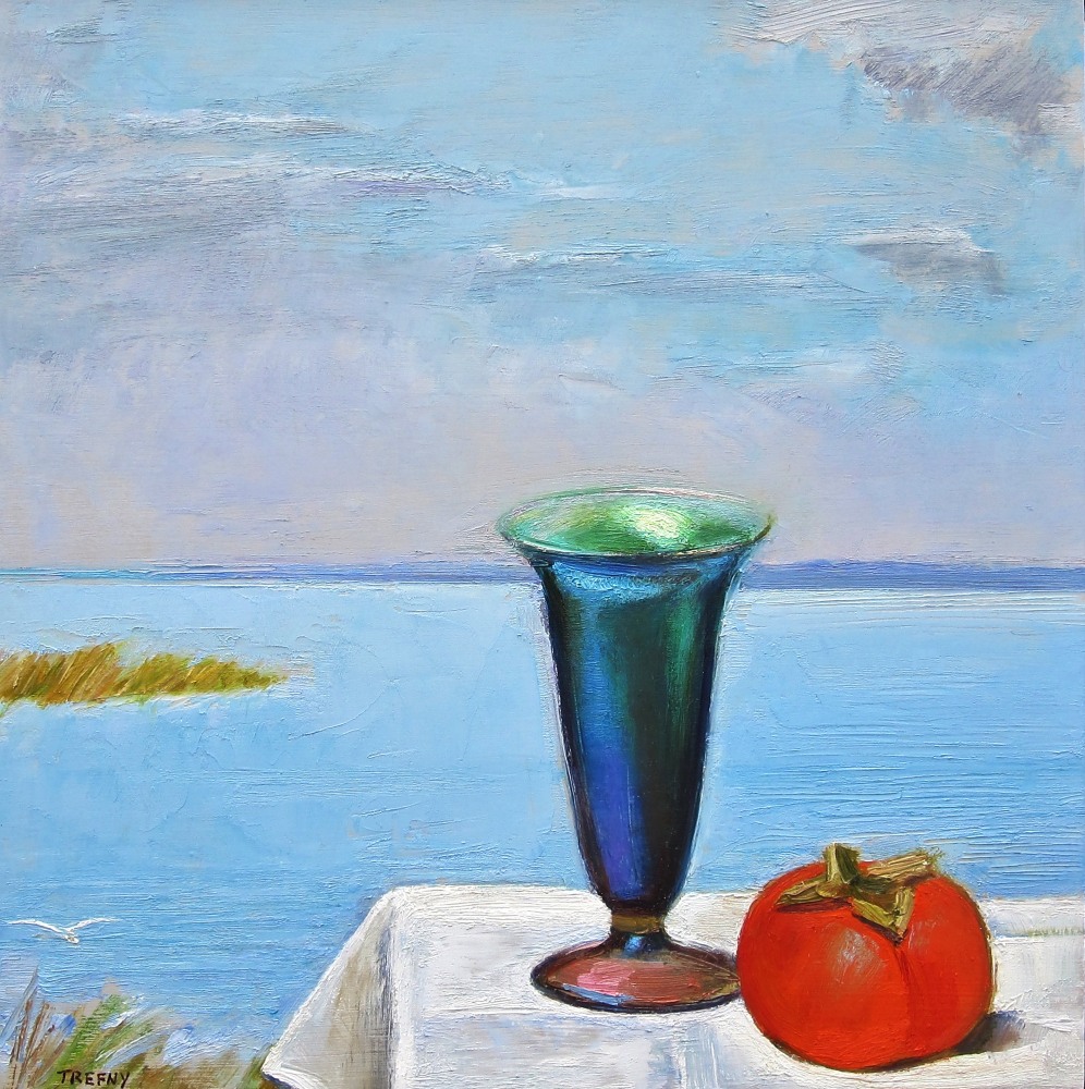 Vase And Persimmon 12&quot; x 12&quot;  Oil On Panel