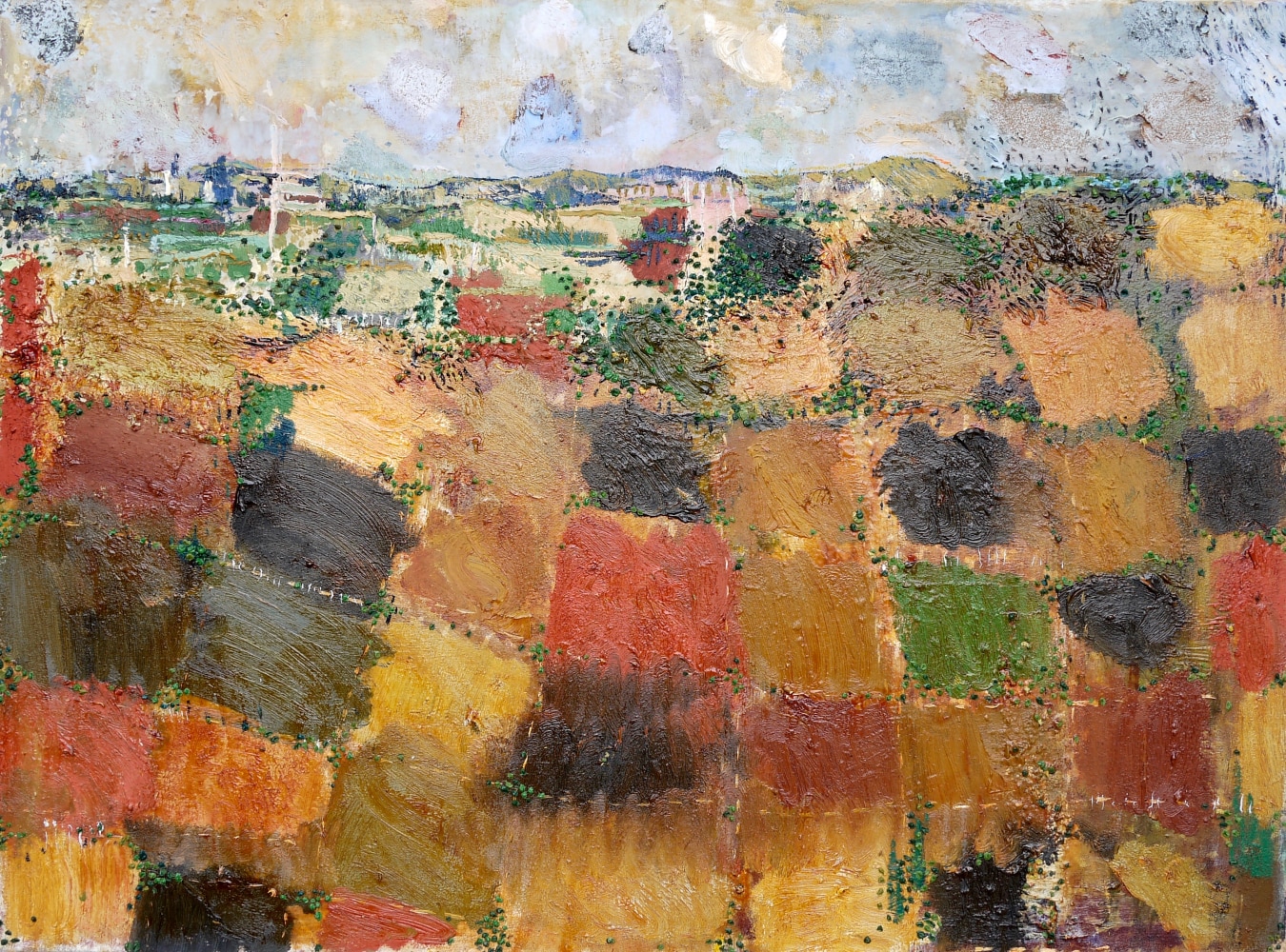 Quilted Field  30″ x 40″  Oil And Shellac On Canvas