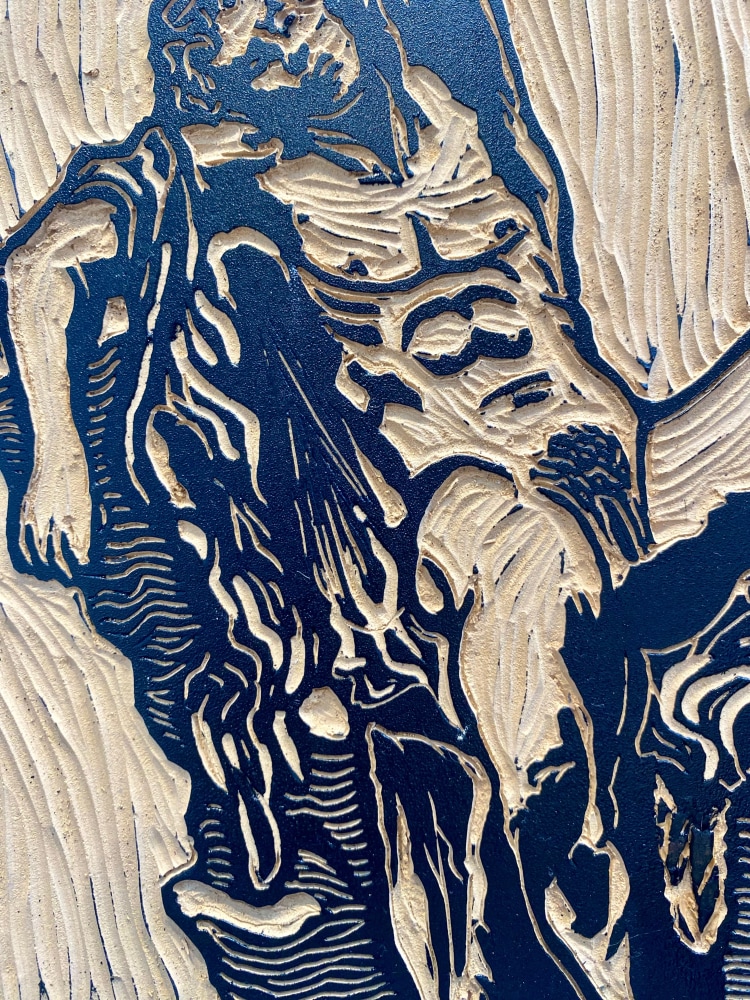 Damian Zapien  A Sleeping Satyr, Reimagined  10&quot; x 8&quot; x 1&quot;  Linoleum On Wood Block  2024