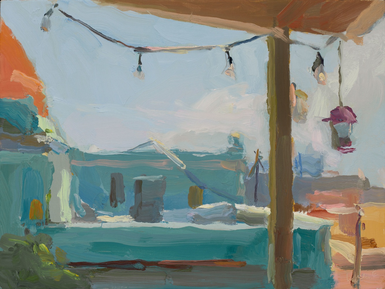 Christine Lafuente, Terrace with String of Lights, Old San Juan  12&quot; x 16&quot;  Oil On Linen