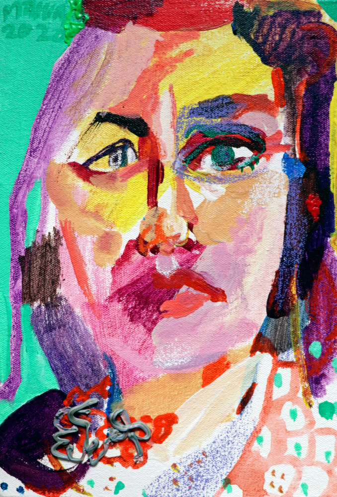A.L. With Sweater  12.5&quot; x 8.5&quot;  Mixed Media On Stretched Canvas