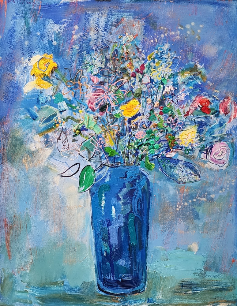 Blue Flower Still Life  24&quot; x 18&quot;  Oil On Canvas