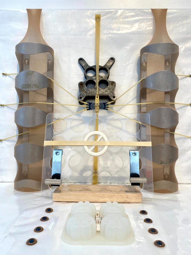 Rachel Jahr  Souvenirs of Touch  24&quot; x 28&quot; x 18&quot;  Multi-Media; Acrylic, Silicone, Wood, Metal, Plastic  2024