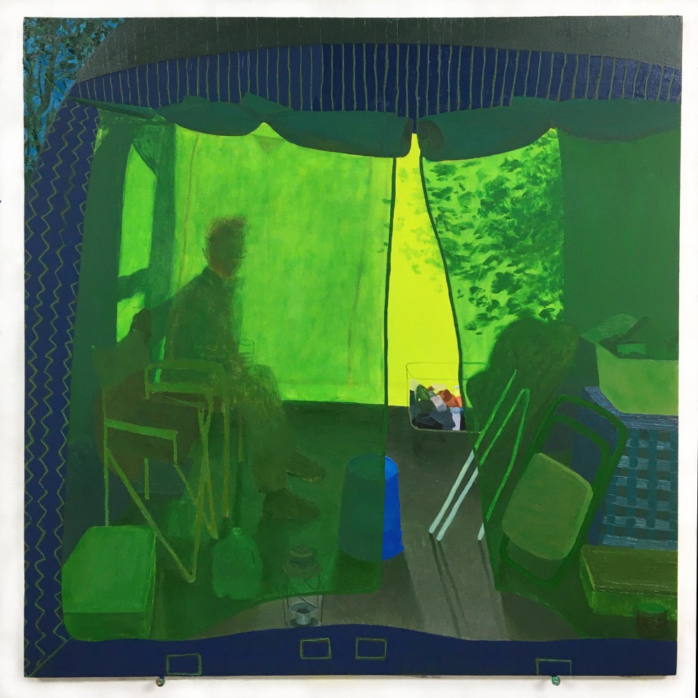 Leigh Werrell, Camping With Henry  28&quot; x 28&quot;  Oil On Canvas