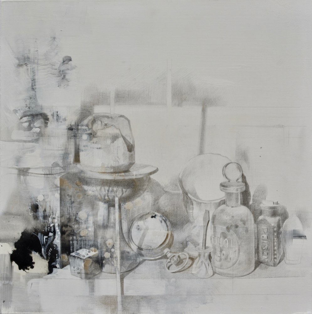 Shelf Life #2  16&quot; x 16&quot;  Silver And Gold Points On Casein Ground With Wash