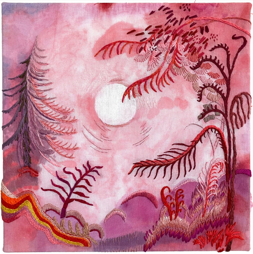 Heidi Leitzke, Rose Moon 12&quot; x 12&quot;  Acrylic And Thread On Linen