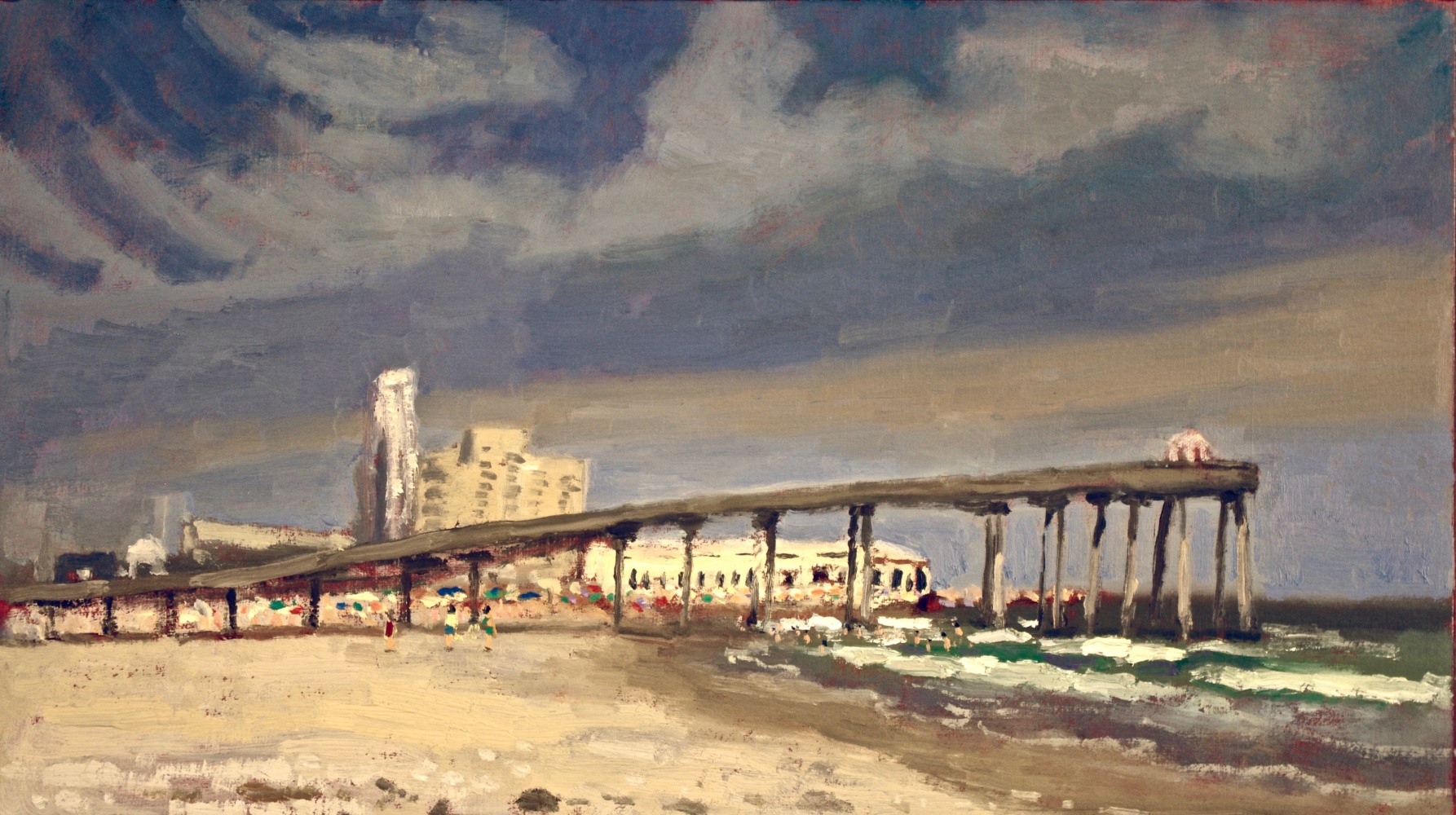 Giovanni Casadei, The Fishing Pier In The Afternoon  8&quot; x 13.50&quot;  Oil On Panel