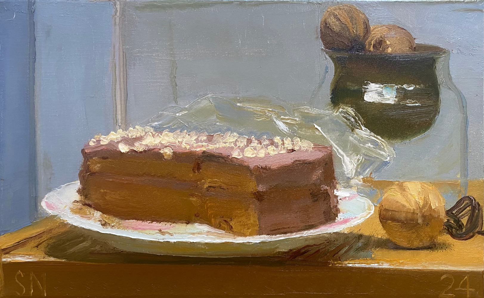 Still Life With Pink Cake  10” x 16”  Oil On Canvas