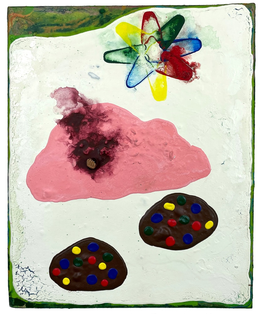 Adam Lovitz, Trick Or Treat  9.5&quot; x 11.5&quot;  Acrylic Paint And Found Mineral (Schist) On Panel