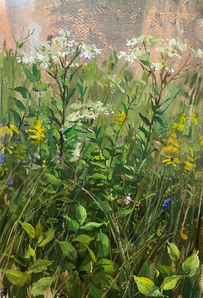 Field With White Flowers  15” x 11.5”  Oil On Wood