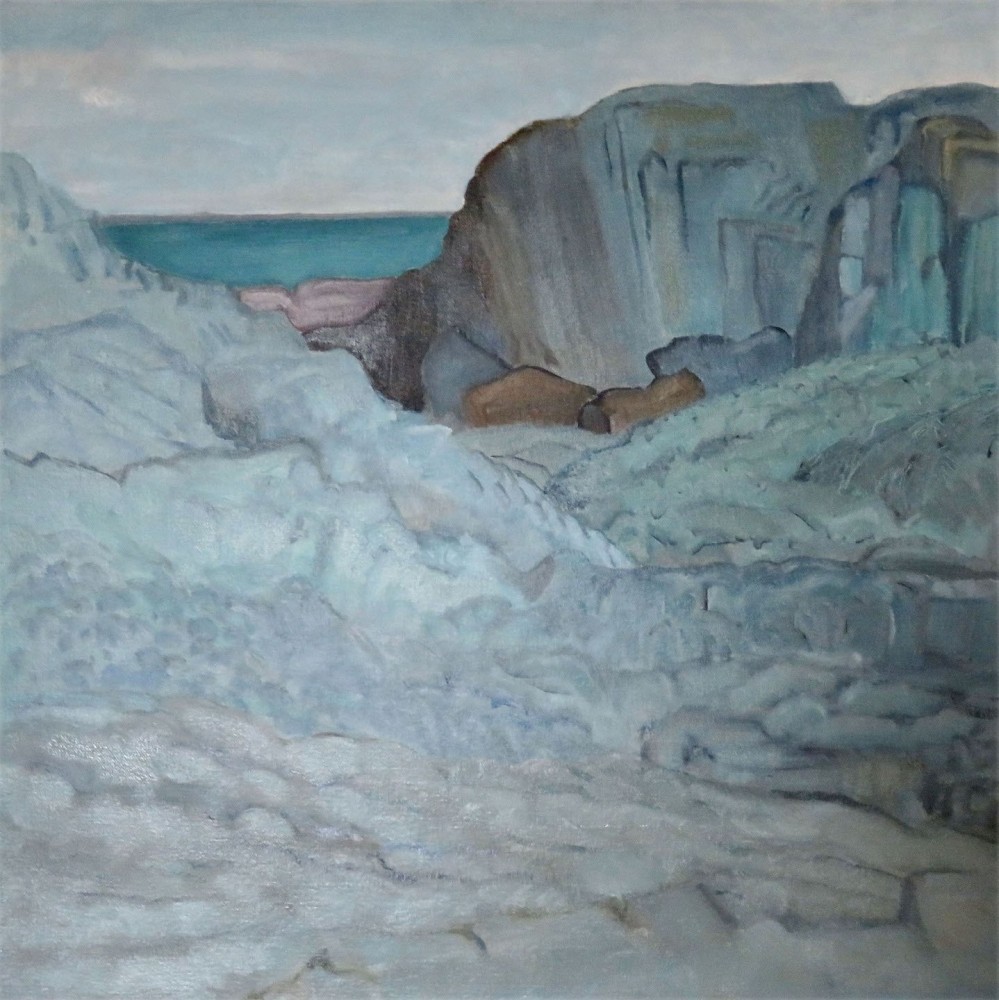 Margo Tassi, Water/Rock  18&quot; x 18&quot;  Oil On Canvas