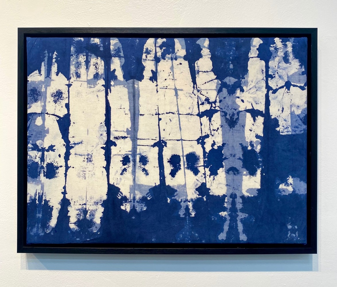 Favour Ritaro  In Between Here and There  17&quot; x 23&quot;  Indigo Dye On Fabric  2024
