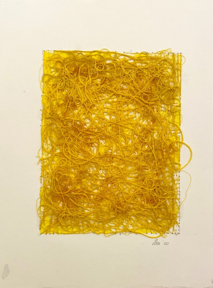 Work On Paper Yellow  15&quot; x 11&quot;  Watercolor, Thread, Turmeric, And Gel Medium On Paper
