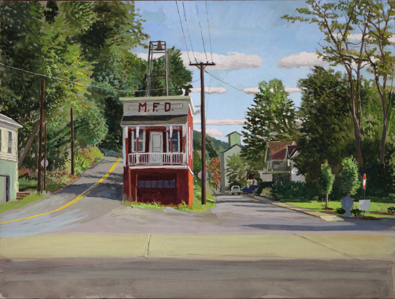 Meshoppen Fire House”, 18” x 24”, gouache