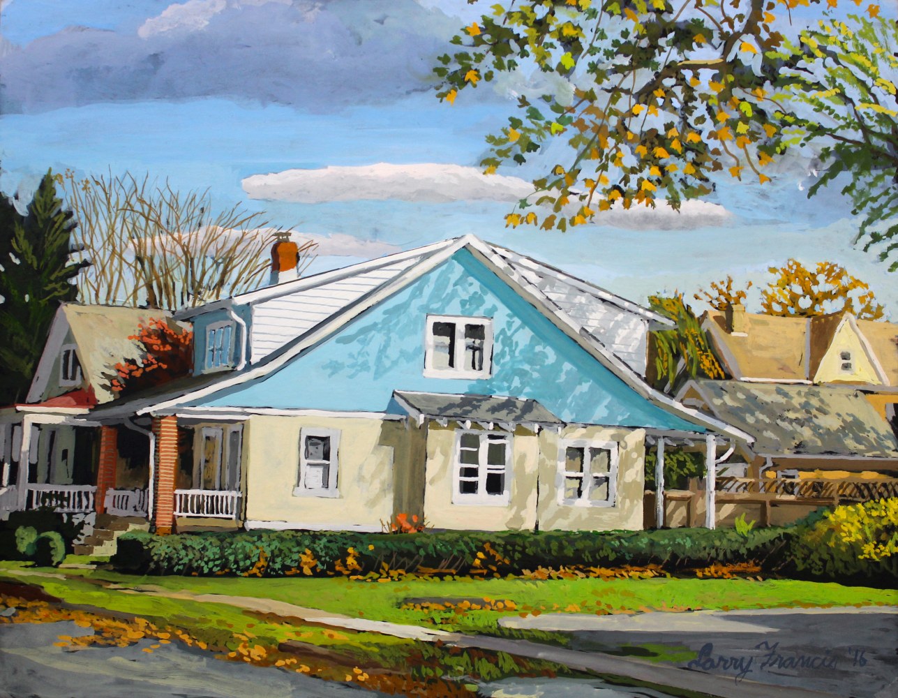 Blue House Off Ridge  8.5&quot; x 11&quot;  Gouache