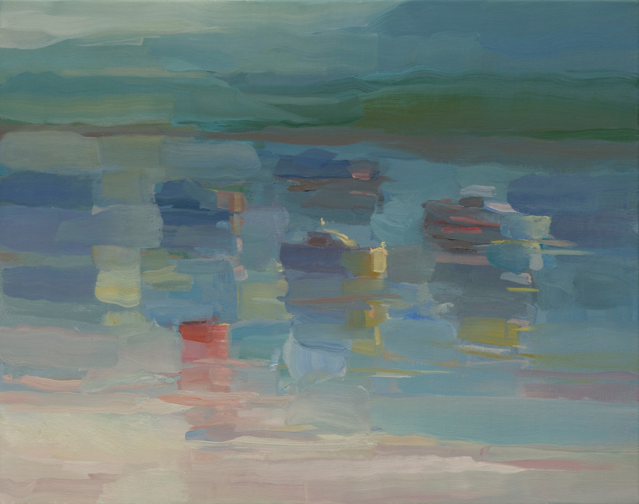 Harbor Reflections In The Fog  22&quot; x 28&quot;  Oil On Linen
